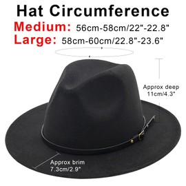 AQOKKA Classic Felt Fedora Hats for Men Women Wool Floppy Wide Brim Panama Hat with Belt Buckle