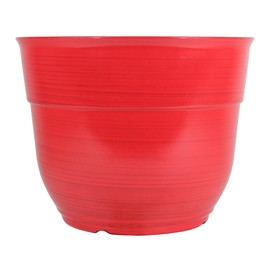 Garden Elements Indoor/Outdoor Glazed Brushed Happy Plastic Planter, Large, Bright Red, 15"
