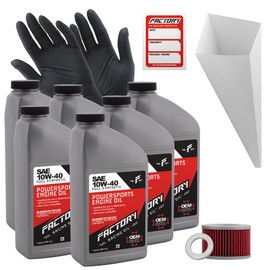 Factory Racing Parts Oil Change Kit compatible with Honda TRX500FA Fourtrax Foreman Rubicon – Includes 6 Quarts of 10W-40 Full Synthetic Oil, 1 Filter, 1 Crush Washer, 1 Funnel, 1 Oil Change Sticker