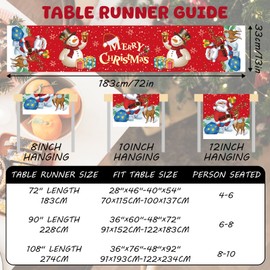 Table Runner Christmas, Red Snowman Santa Christmas Table Runner 72 Inches Long, Xmas Table Runner, Merry Christmas Table Decorations Table Cover for Indoor Outdoor Winter Holiday Kitchen Party