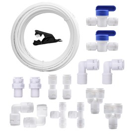 HUAZIZ 5 Metre White Universal Connection Set, 14 Pieces RO Water Filter Fitting, for 1/4 Inch Hose, Fridge Hose, Water Hose (Y + T + I + L Type + Shut-off Valve)