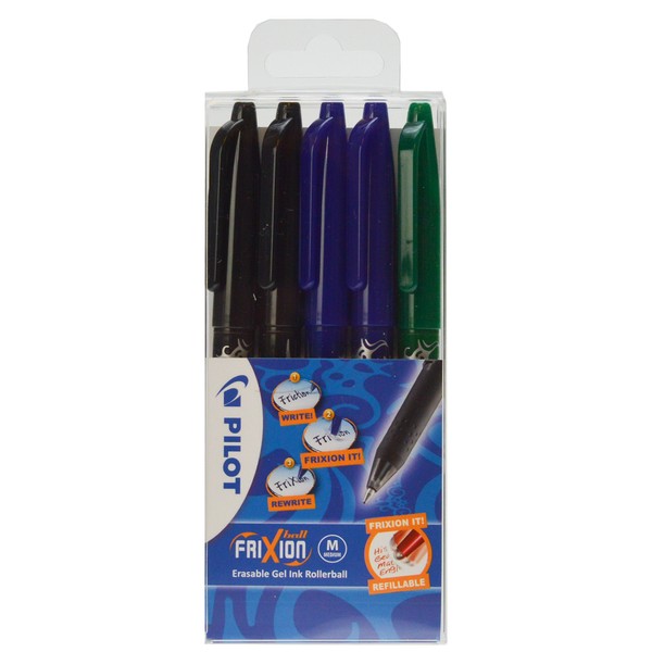 Pilot Frixion Ball 0.7mm Erasable Rollerball Pen Set (2 Black/ 2 Blue/ 1 Green)