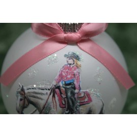 H171 Hand-made Christmas Ornament- horse - AQHA western pleasure white gray pink