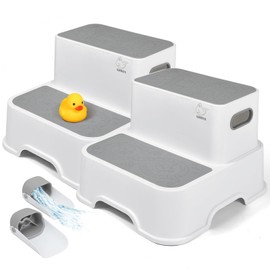Harwaya Toddler Step Stool for Bathroom Sink, 2-Pack Kids Toilet Potty Step Stools, Heavy Duty Baby Child Stepping Stool with Handle for Toddlers Kitchen Counter Bedroom Nursery Room (White)