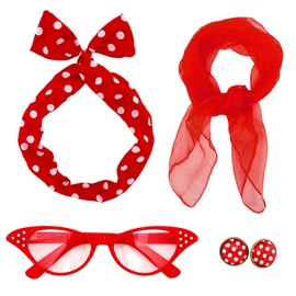 Sdfvsdg 50s Set 50's Costume Accessories Chiffon Scarf Cat Eye Glasses Bandana Tie Headband Earrings for Cosplay Party