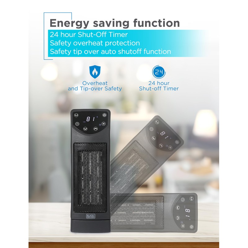 BLACK+DECKER Oscillating Ceramic Desktop Heater with Remote with Adjustable Thermostat,