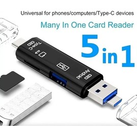 SD Card Reader, Dual Connector USB C Card Reader USB Memory Card Adapter, 4-in-1 USB C SD Card Reader Dual Slot OTG Memory Card Adapter for TF/Micro SD/SDXC/Micro SDXC/Micro SDHC Memory Cards