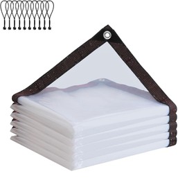Clear Tarp with Grommets, 8x10ft Waterproof Tarp Transparent for Outdoors Anti-Tear for Covering Firewood Piles Patio Furniture Dog or Chicken Coops