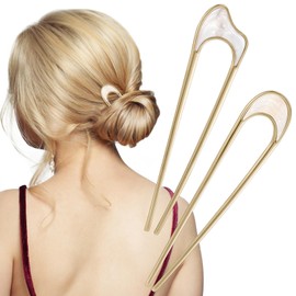 2PCS French Hair Pins Beige Metal French Twist Hair Pin Sticks Fork for Women and Girls, Vintage U Shaped Hairpin Elegant Hair Clips Styling Accessories for Updo Buns Chignons, Long and Thick Hair