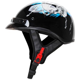 Cartman Cruiser Scooter Motorcycle Half Face Helmet, Blue Skull Graphics, DOT Approved for Bike Scooter ATV UTV Chopper, Medium