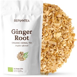 Ginger Root Tea Organic 100g (50 Cups) | 100% Pure Ginger Root, Dried, Cut and Sifted for Tea or Infusion, Zingiber officinale REPLANTEA