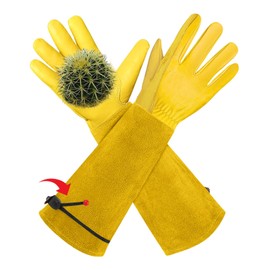 AMFUN Leather Gardening Gloves for Women/Men, Leathers Working Glovesing Work, Long Gardens Gloveing,Thorn Proof Cowhide, Utility Heavy Duty Garden Gloved for Brambles, Rose Pruning & Outdoor Work-L