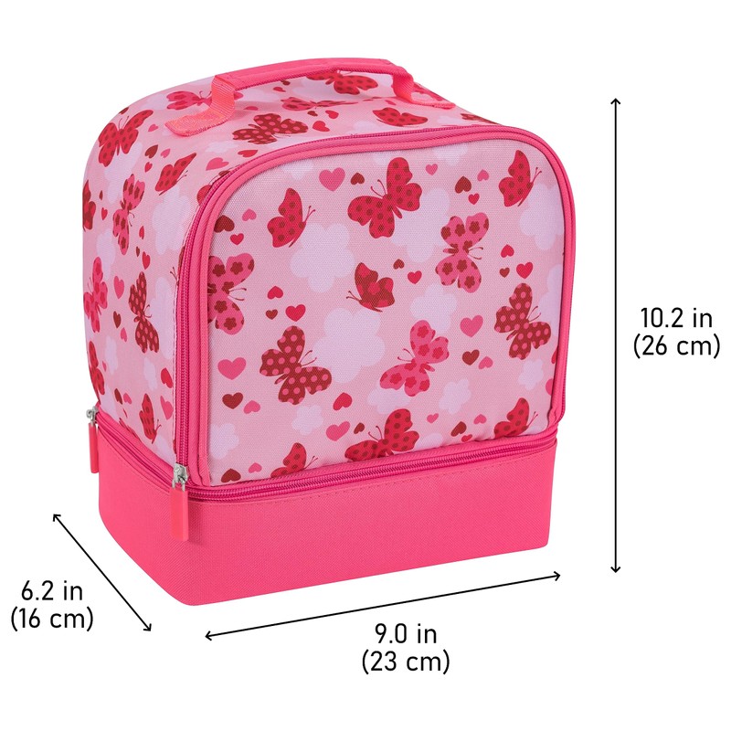Merangue Insulated Lunch Bag for Kids, Dual Compartment, Butterfly Pattern