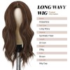 FESHFEN Long Curly Brown Wig, 55 cm Wig Centre Parting