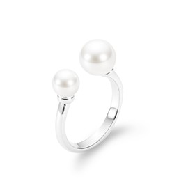 Silver Pearl Rings for Women - Adjustable Open Statement Finger Ring, Stackable Double Pearls Ring, Elegant Jewellery Gift for Her