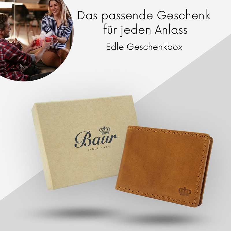 Baur Men's Genuine Leather Wallet with RFID Protection, Landscape Format,