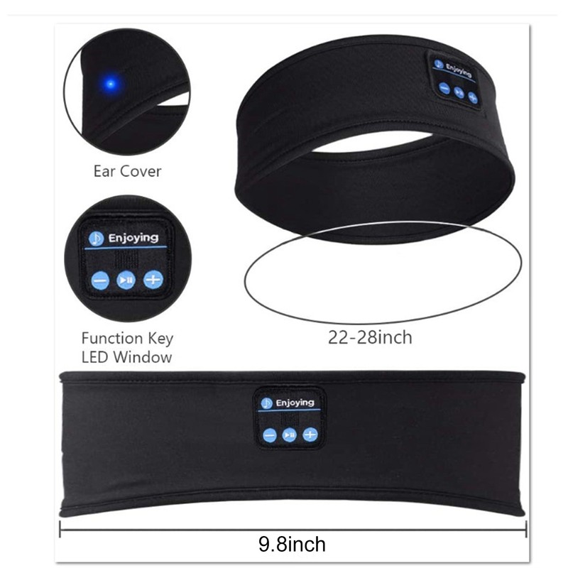 Bluetooth Sports Headband Wireless Sleep Headphones Exercise Music Headband Black