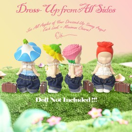 5PCS Doll Clothes for Sonny Angel, Fits 3 Inch Minifigures Outfit Includes Pants, Top, Shoes, Necklace & Suitcase, Cute Display and Decoration Accessories for Collectors, Doll Not Included (Yellow)