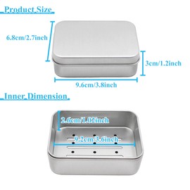 Aluminium Soap Box, Soap Dishes with Draining Rack, Small Waterproof Soap Box, Soap Container for Home, Travel, Camping, 9.2 x 6.2 x 2.6 cm (Interior)