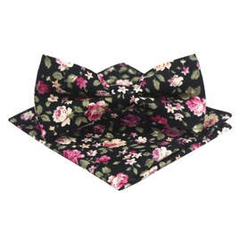 Floral Bow Tie Pocket Square Set Novelty for Men Patterned Accessory Evening Dress Suit Linen Cotton Necktie Black Pink Floral