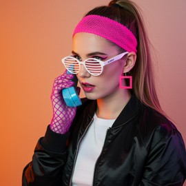 Heclia 3 Pairs 80s 90s Neon Earrings for Women Glow Party Accessories Colorful Lightning Dangle Earrings Pendant Acrylic Drop Dangle, Retro Square Earring, Scene Decorations, Glow Outfit Costume