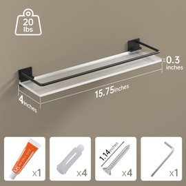 IBOFYY Acrylic Bathroom Floating Shelves - Set of 2, Wall Mounted Shelves for Suitable for Lavatory, Kitchen, Laundry Room, Farmhouse, for Item Storage/Room Decoration (Black)