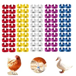 YQkangzhu 100pcs Chicken Leg Rings, 20mm Numbered Chicken Leg Bands, 5 Colors Colorful Poultry Identification Leg Bands, Plastic Clip on Chicken Foot Ankle Rings Tags for Ducks Pigeons Goose Gamefowl