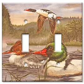 Art Plates - Double Gang Toggle OVERSIZE Switch Plate - OVER SIZE Decorative Metal Wall Plate - Ducks On Water - (Made in USA)
