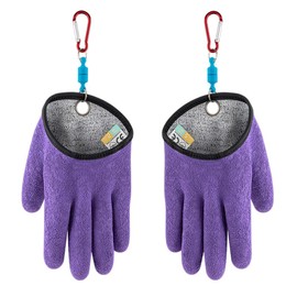 Professional Fishing Gloves Hunting Glove Waterproof Anti-Cut Glove Thickened Latex Fish Catching Gloves with Magnet Hooks Release for Hunting Hiking(1Pair)