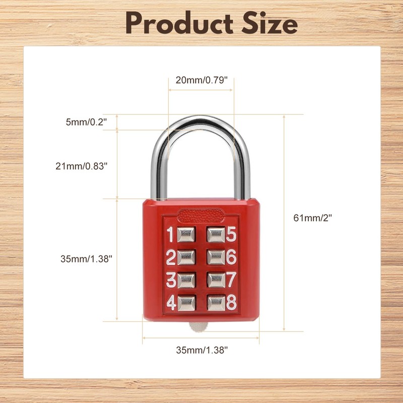 MroMax 1Pcs 8-Digit Combination Padlock Push Button Lock for Locker