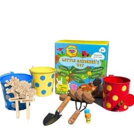 Lattooland Little Gardener's Kit | Complete Gardening Kit for Children 3-8 Year Old| Gardening Tools, Metal planters, Metal Watering can, Soil, Seeds, | Flower Grow Set | Birthday Gift Multicolor