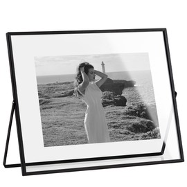 eletecpro 10x8 Metal Picture Frame with Real Glass Cover, Horizontal Tabletop Display Photo for Multiple Size up to 10x8, Floating Photo Frame for Wedding, Party, Home Decor, Black