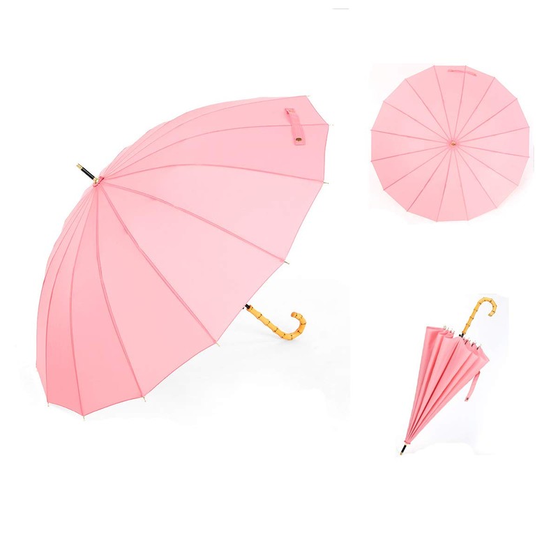 ThreeH Bamboo Stick Umbrella Auto Open Solid Color Fashionable and
