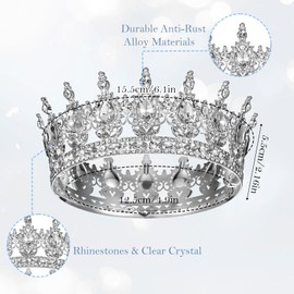 1 Piece Princess Tiara Crystal Crown Women's Vintage Tiara Crown for Women Sparkling Bridal Tiara Hair Accessories for Bridal Crown, Wedding, Prom, Pageant, Birthday Party (White)