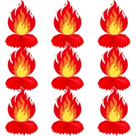 9Pcs Fire Flame Honeycomb Centerpiecs Flame Theme Centerpieces for Table Fire Flame Birthday Party Decorations for Firefighter Birthday Fire Truck Theme Party Supplies