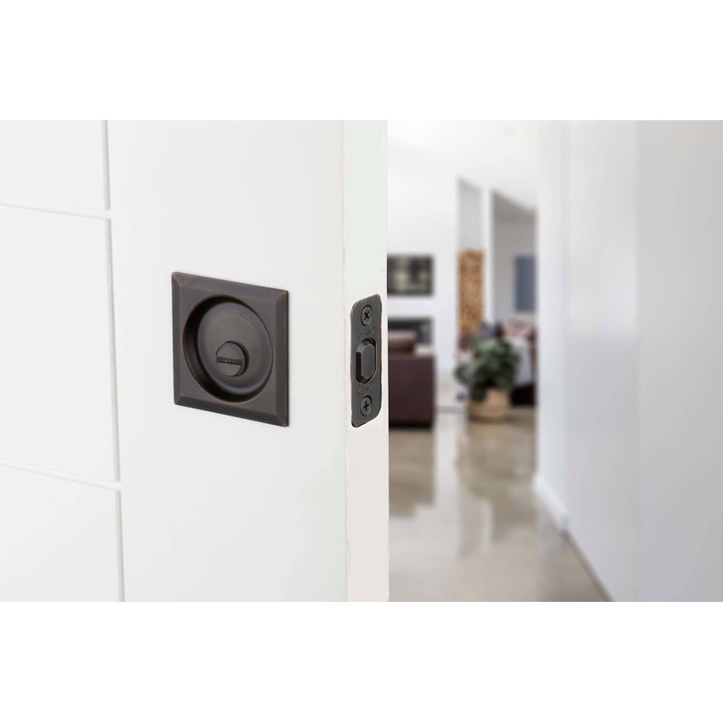 Kwikset 335SQT-15 Square Privacy Pocket Door Lock Satin Nickel Finish
