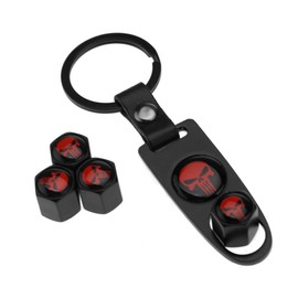 Set of 4 valve caps car red skull cover with key ring