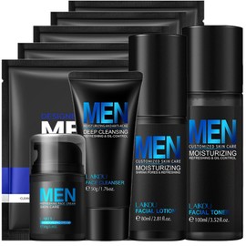 Men Skincare Set,9PCS Men face Skincare,Men Skin Lotion & Face Toner & Cream & Cleanse & 5 PCS Face Mask,Hydrating &Daily Skincare,Facial Kit for Men,Anti Wrinkle Moisturiser,Anti-Aging,Dad & Friend