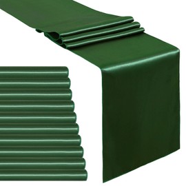 B-COOL Wedding Table Runners Set of 10 Satin Table Runner Forest Green 12x108 inch Smooth Silky Summer Table Runner for Wedding Brithday Reception Party Banquet Decoration