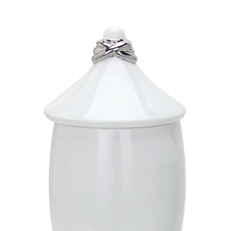 Homeroots 13" White and Silver Abstract Oval Ceramic Ginger Jar