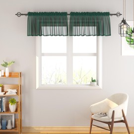 EURZAAR - Cenefas verdes transparentes de 18 pulgadas, cortinas para sala de estar, recámara, cocina, pequeños paneles cortos, bolsillo para barra, 2 paneles de 52 x 18 pulgadas