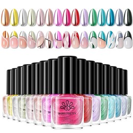 Born Pretty Metallic Nail Polish Set, 15 Colors Metallic Mirror Quick Dry Nail Polish Red Pink Gold Silver Purple Chrome Holographic Regular Nail Polish Nail Lacquer Fingernail Glossy Nail Polish Set