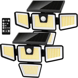 AmeriTop Solar Lights Outdoor, 2 Pack LED High Brightness Cordless Solar Motion Sensor Lights; 4 Adjustable Heads, 320° Wide Angle Illumination, IP65 Waterproof, Security LED Wall Light(Daylight)