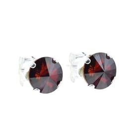 pewterhooter Women 925 Sterling Silver Crystal Stud Earrings (Magma Red)