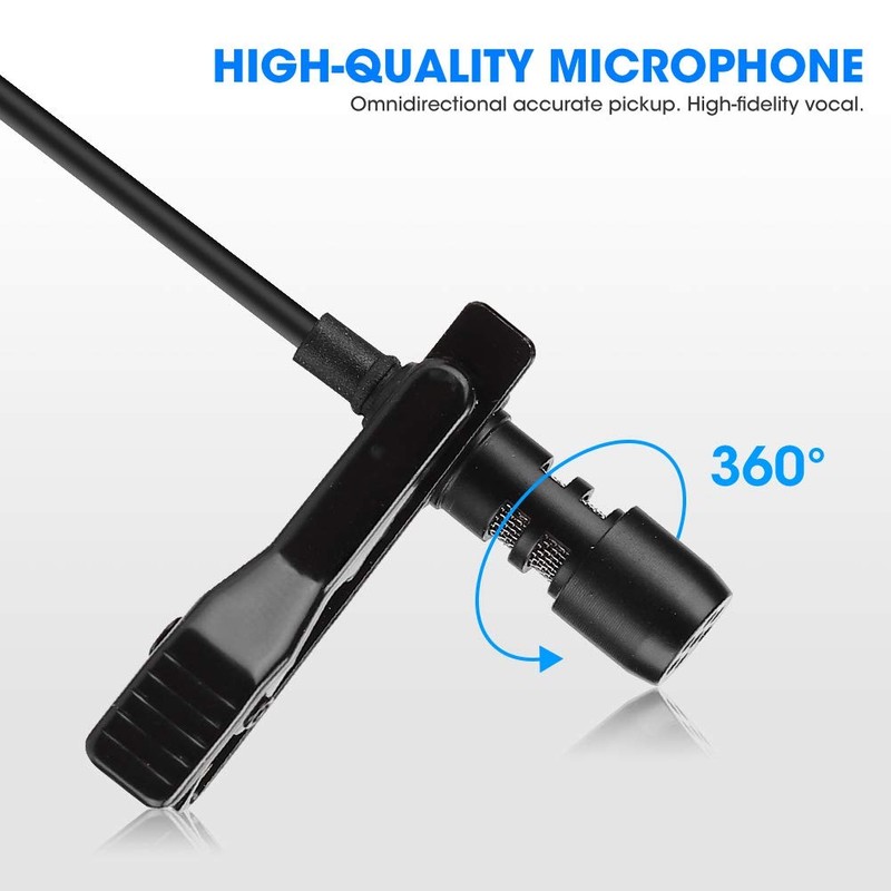 ASHATA -Plug Lavalier Microphone Clip On Omnidirectional 3.5mm Jack Condenser