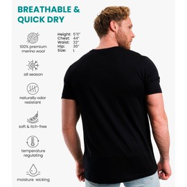 Merino.tech Merino Wool T-Shirt Mens - 100% Organic Merino Wool Undershirt Lightweight Base Layer + Hiking Wool Socks (Large, Black Ink)