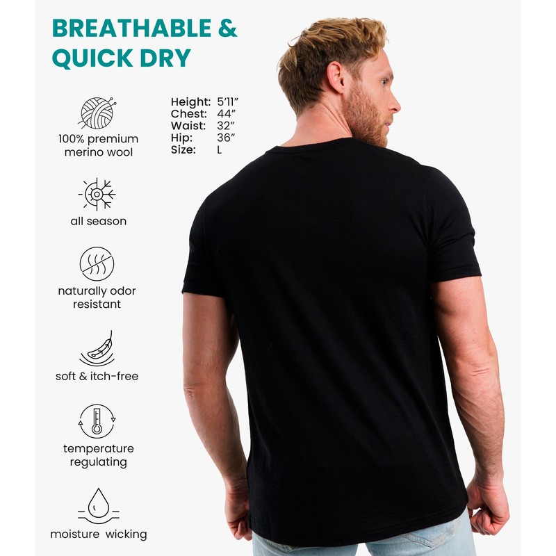 Merino.tech Merino Wool T-Shirt Mens - 100% Organic Merino Wool