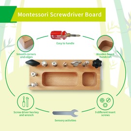 Montessori Toys for 3+ year old, Montessori Screwdriver Board, Kids Wooden Toys, Fine Motor Skills Toys, Sensory Toys for Toddlers, Preschool Learning Toys for Toddler Travel