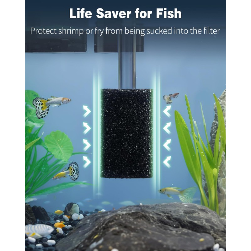 Pawfly 6 Pack Pre-Filter Sponge, Aquarium 0.8" Intake Sponge Foam