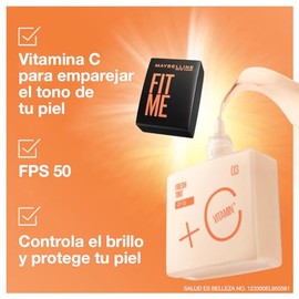 Maybelline Base de maquillaje Fit Me Fresh Tint 05, 30 ml, larga duracin, alta cobertura, para todo tipo de piel, frmula con Vitamina C y protector...